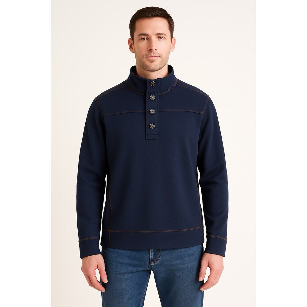 Carbon2Cobalt‎ Pullover Henley Sweatshirt Men Size Medium Navy Casual Preppy